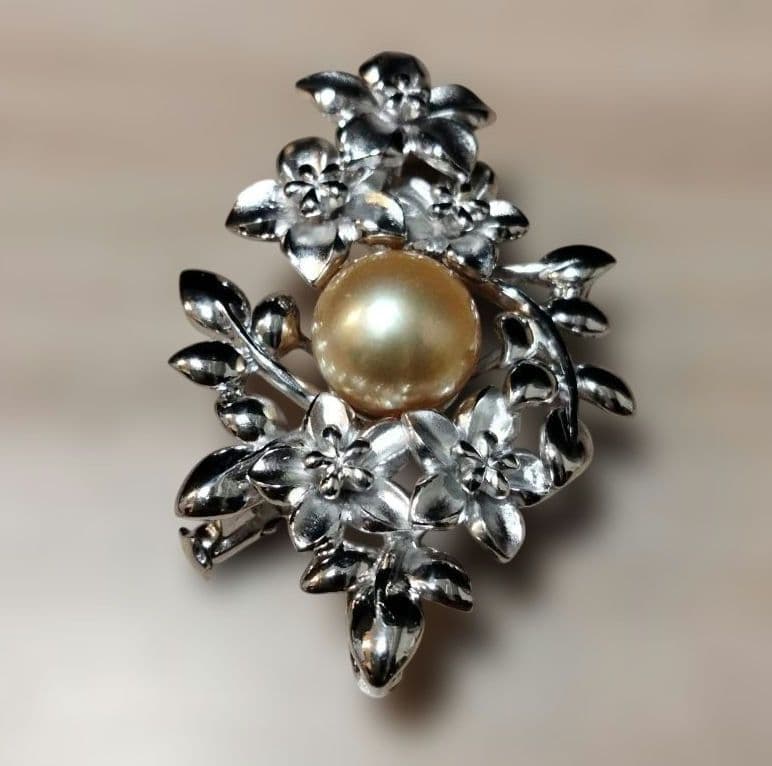 SILVER ゴールデンパール ペンダント ブローチ 10.0mm