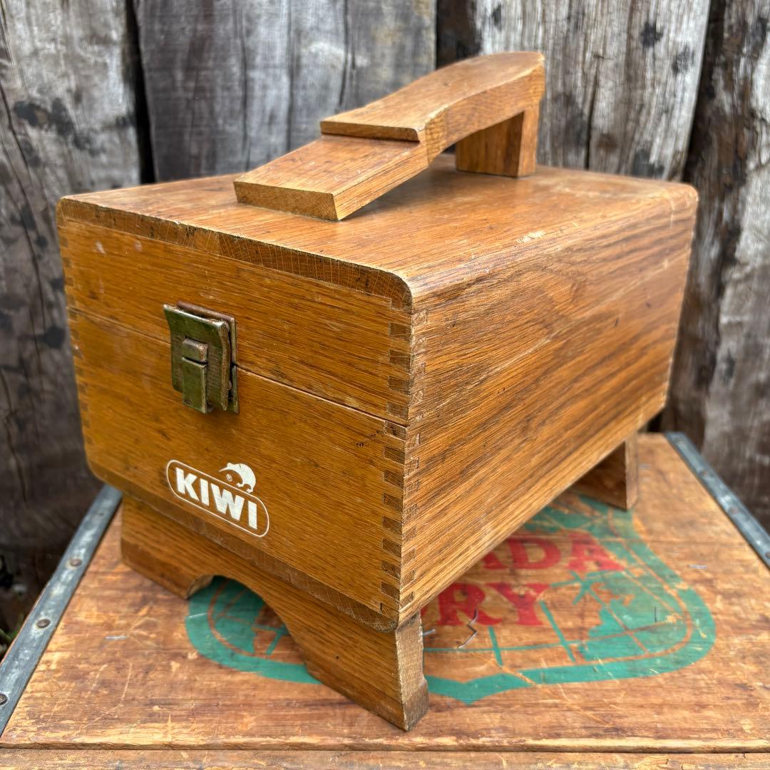 【USA Vintage】 KIWI シューシャインボックス 靴磨き 木箱