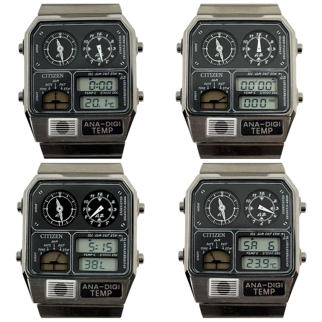 【美品】 シチズン ビームス 別注 アナデジ テンプ 腕時計 ブラック 稼働