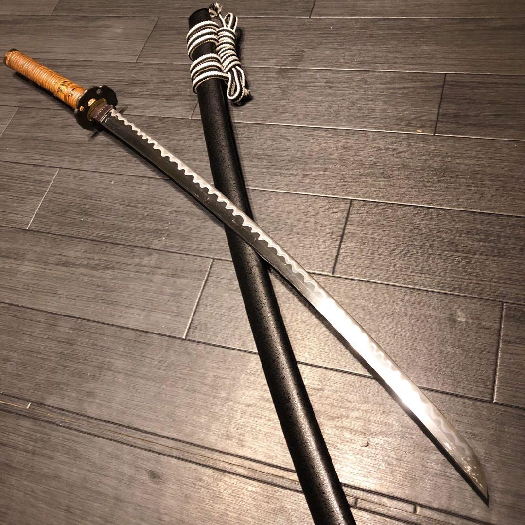 高級模造刀　籐巻拵え　高級居合刀　白黒結び　合金　籐巻柄