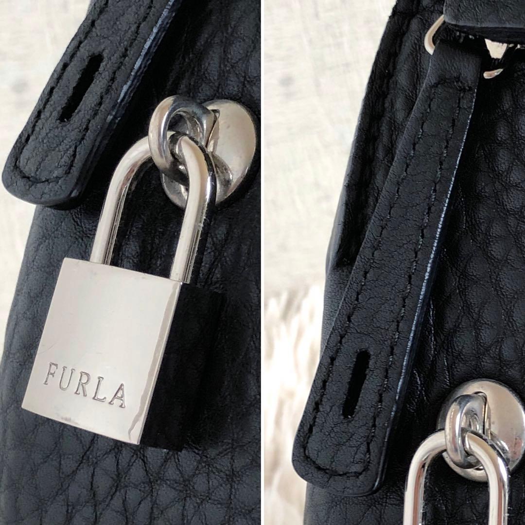 【極美品 イタリア製本革】フルラ　ハンドバッグ　黒　シボ　A4