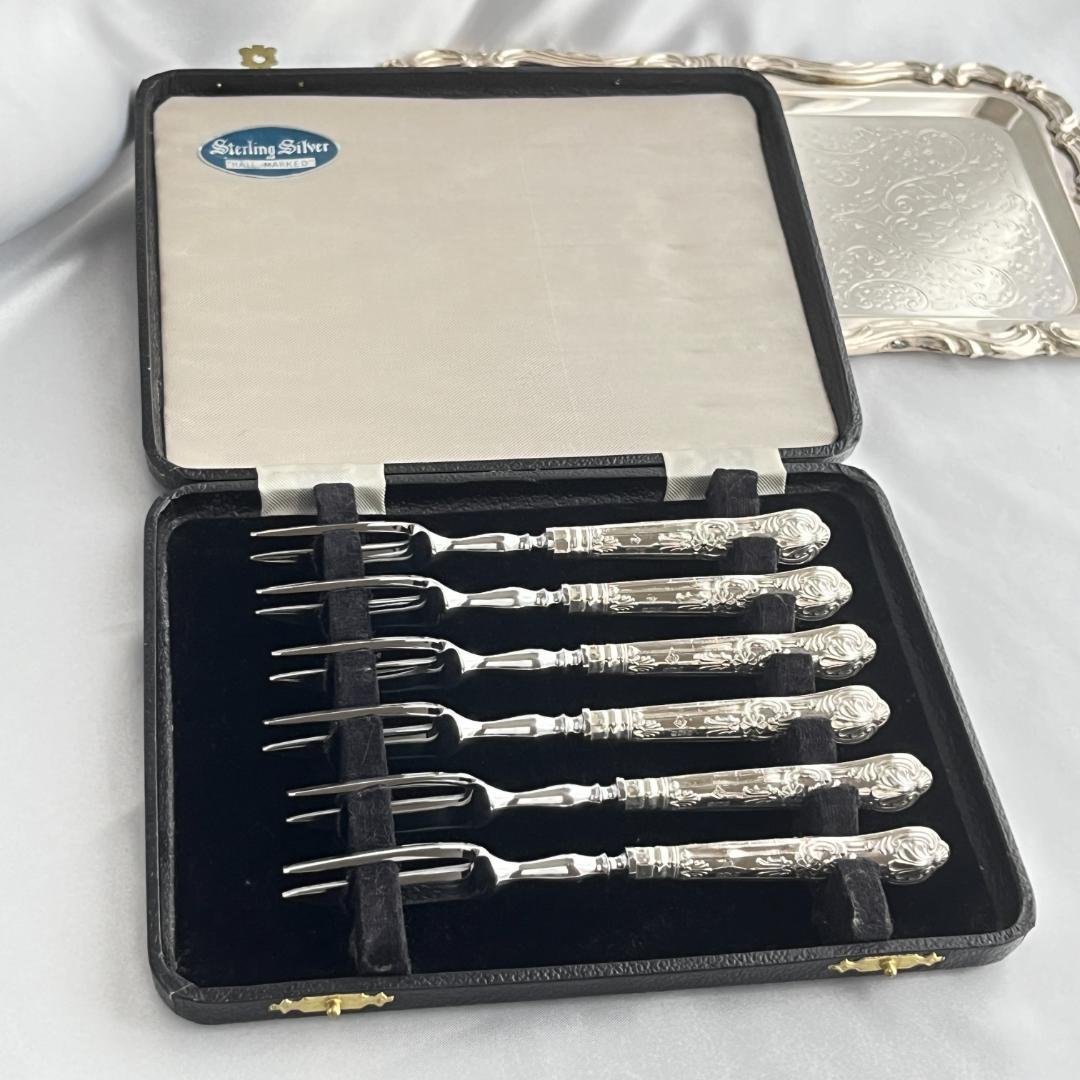 【Harrison Brothers】 【純銀ハンドル】ティーフォーク 6本