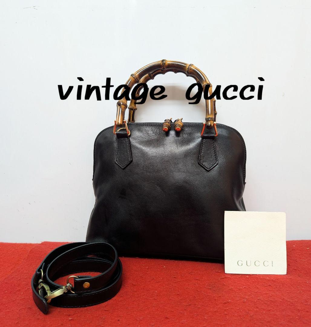 美品 極希少！Gucci バンブー レザーミニハンドバッグ ショルダーバッグ廃盤