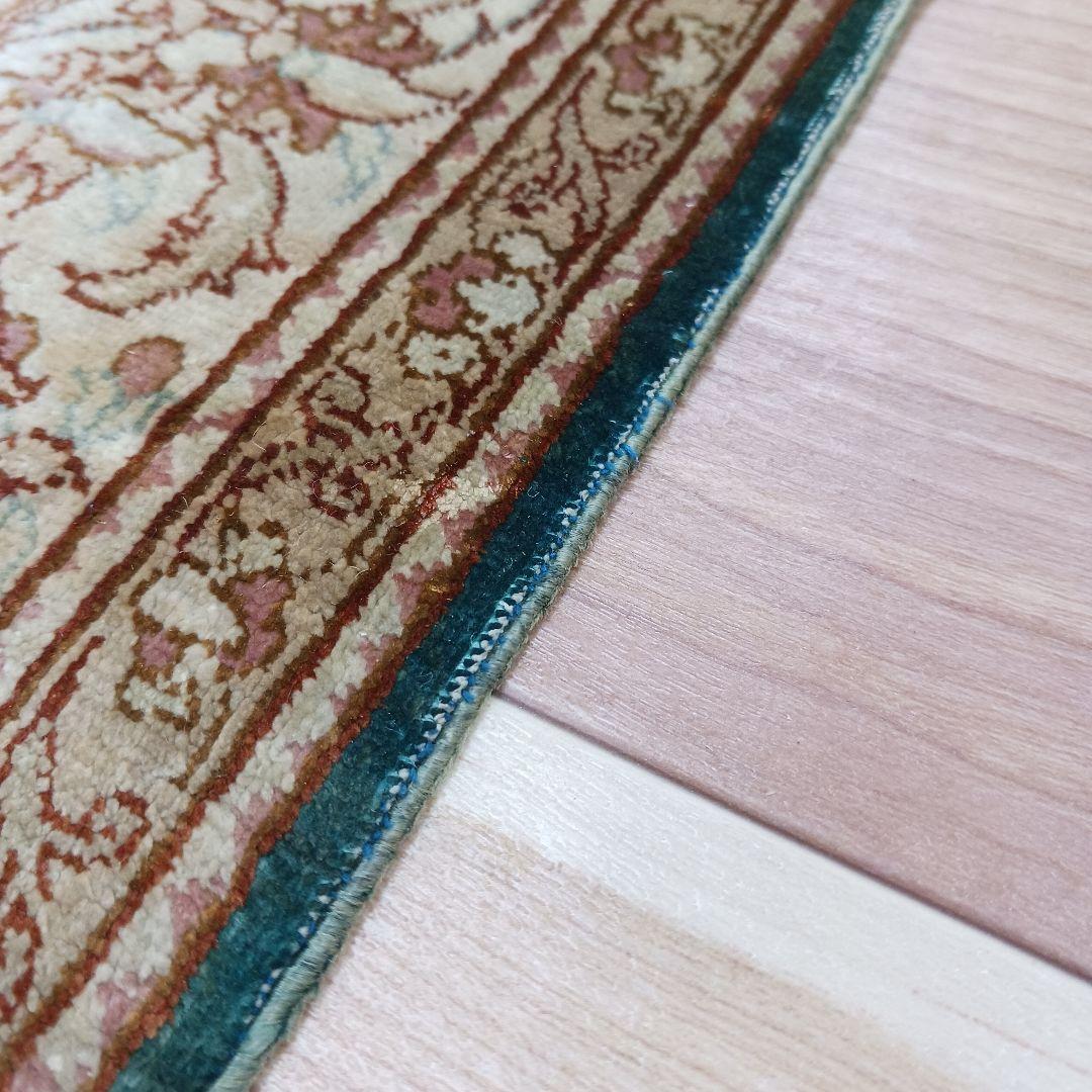 Y3134 高級ペルシャ クム産 シルク100% 手織り絨毯 80×122㎝