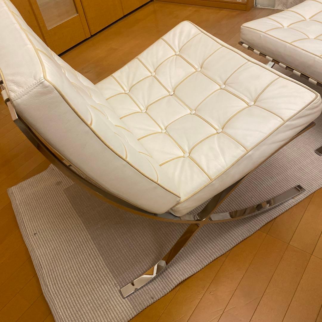 ◯バルセロナチェア リプロダクト ホワイト オットマン付き デザイナーズ 白