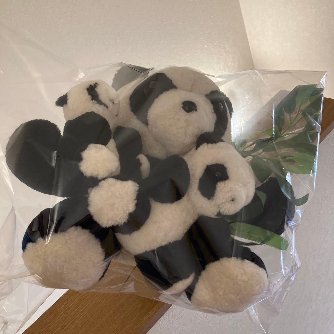 ★稀少《羊革・ベビーラム》パンダ親子セット上質毛皮素材　一点物