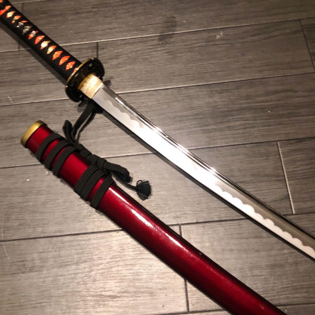 高級模造刀　居合刀　樋入刀身　朱拵え　合金刀身