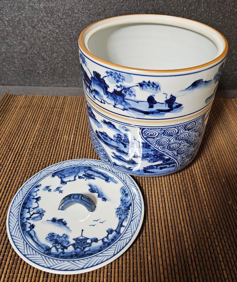 京焼　清水焼　名工】　橋本喜泉　造　染付　祥瑞　水指　共箱　共布　未使用品！