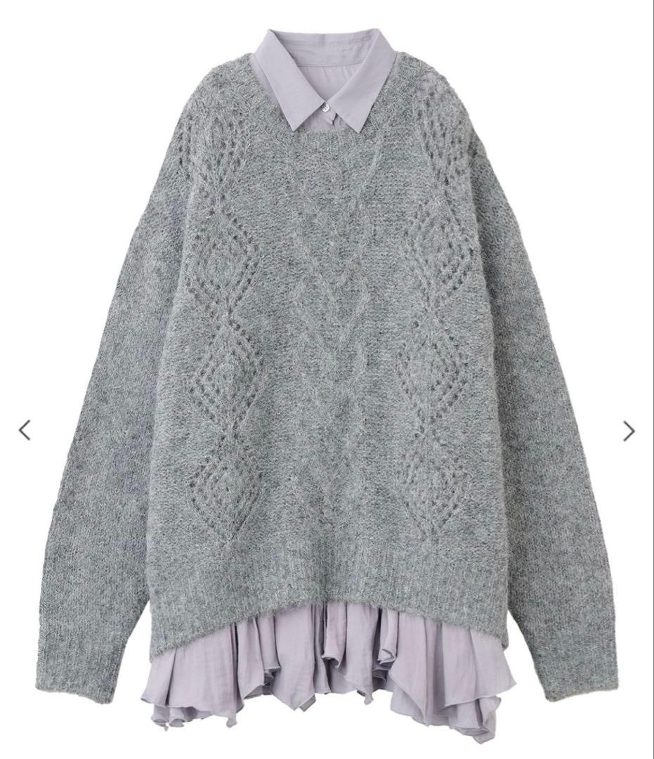 COCO DEAL ケーブルニット×ペプラムシャツミニワンピース