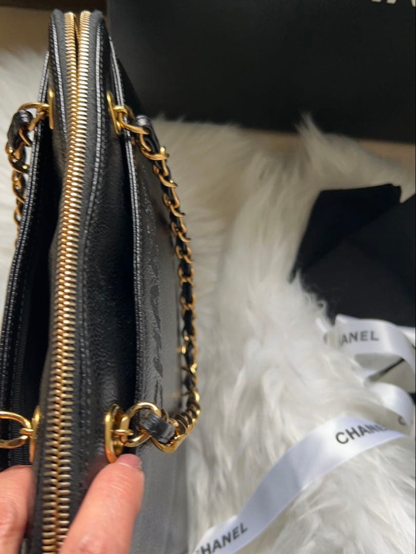 CHANEL キャビアスキン　ダブルチェーンハンドバッグ　ヴィンテージ