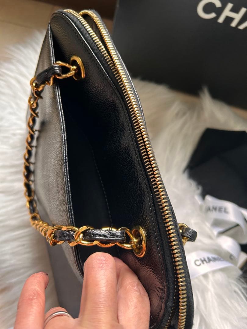 CHANEL キャビアスキン　ダブルチェーンハンドバッグ　ヴィンテージ