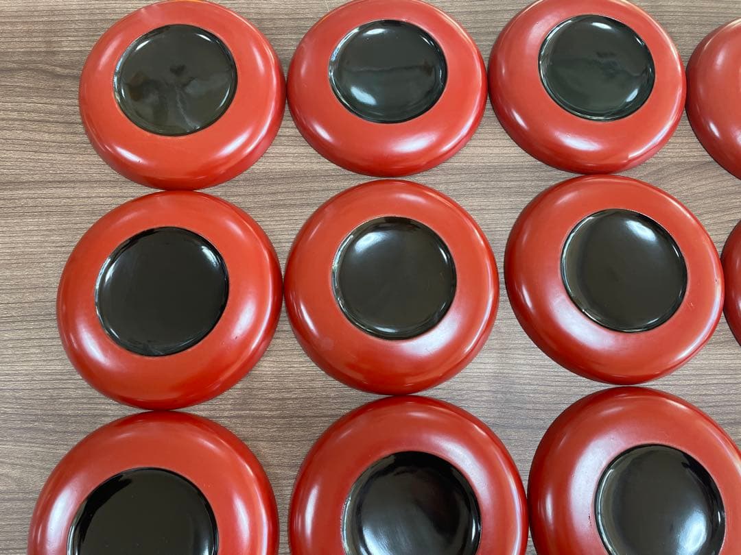 【現状品】輪島塗 漆器 朱塗 平皿 19枚セット 底黒塗 レトロ　アンティーク