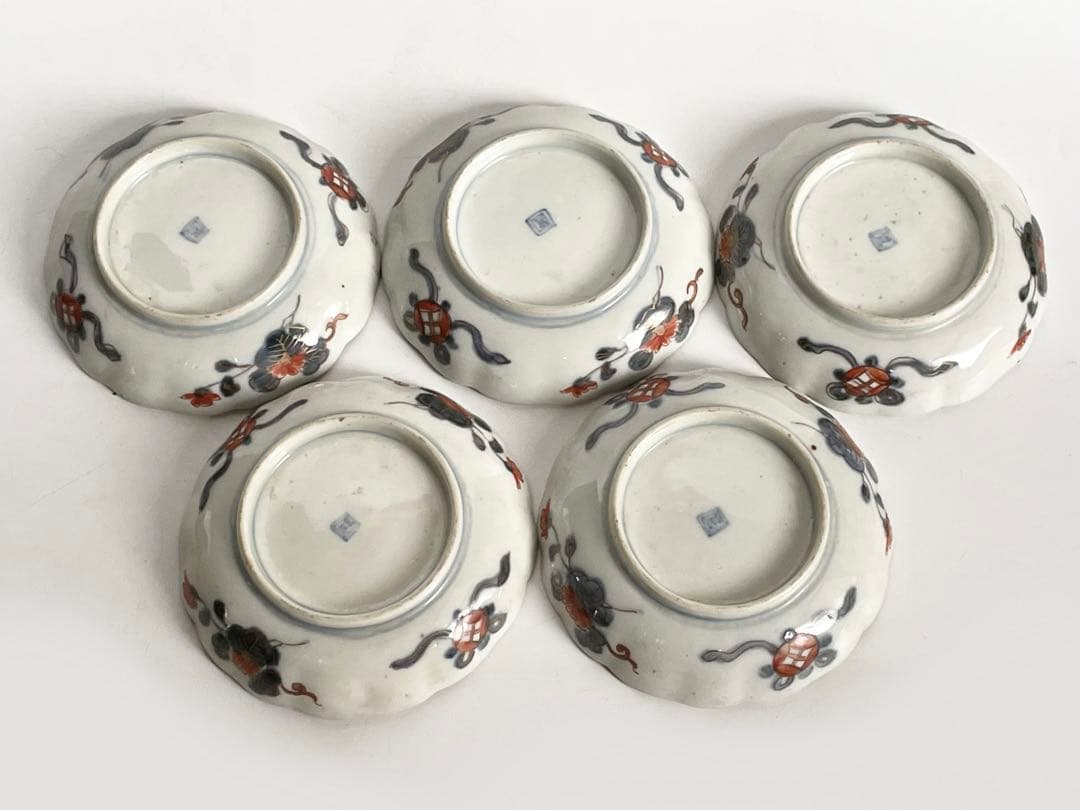 骨董　アンティーク　金襴手　輪花縁　小皿　稲穂文様　5枚