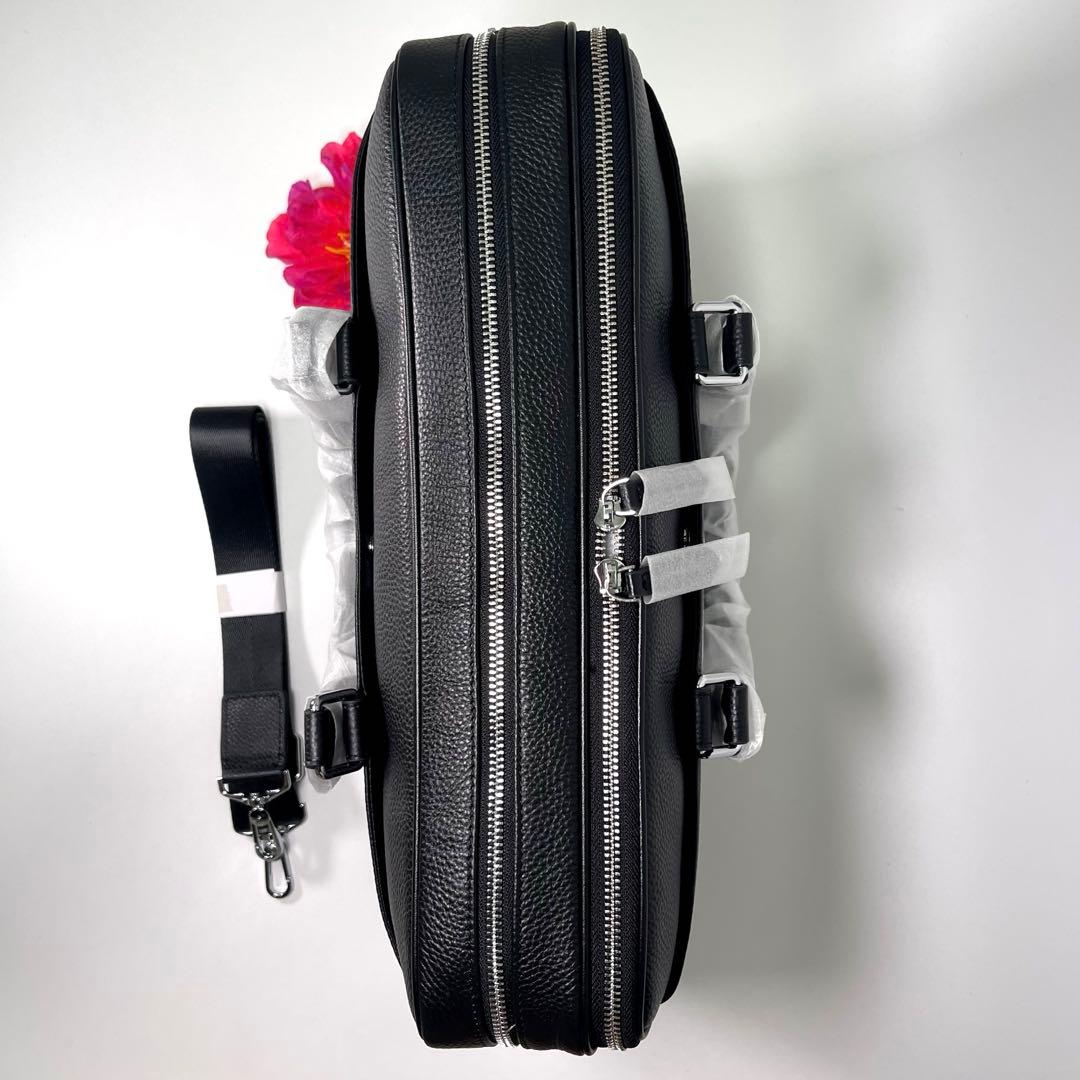 【新品✨】高級メンズビジネスバッグブリーフケース黒オールレザーシボ革2WAY
