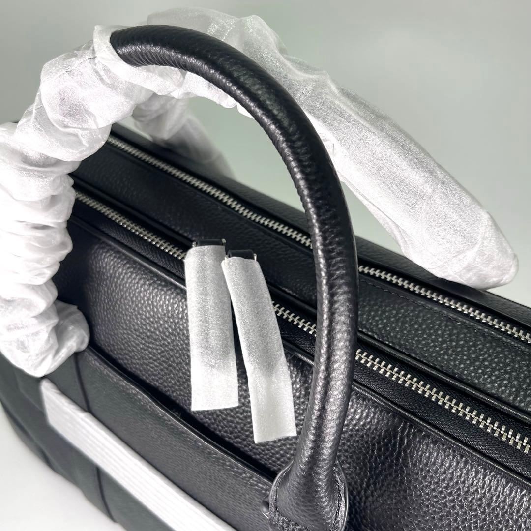 【新品✨】高級メンズビジネスバッグブリーフケース黒オールレザーシボ革2WAY