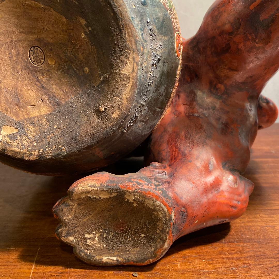 時代物 九谷焼 玉乗り獅子 置物 30cm超え 骨董品 魔除け オブジェ 古手