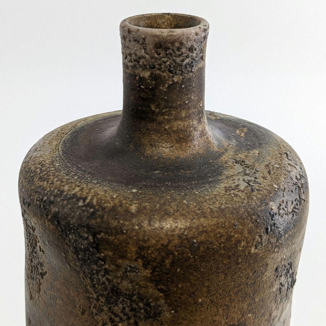 岡山県重要無形文化財 松井與之 備前焼 一輪挿花入 共箱共布栞 花器 花瓶 花生