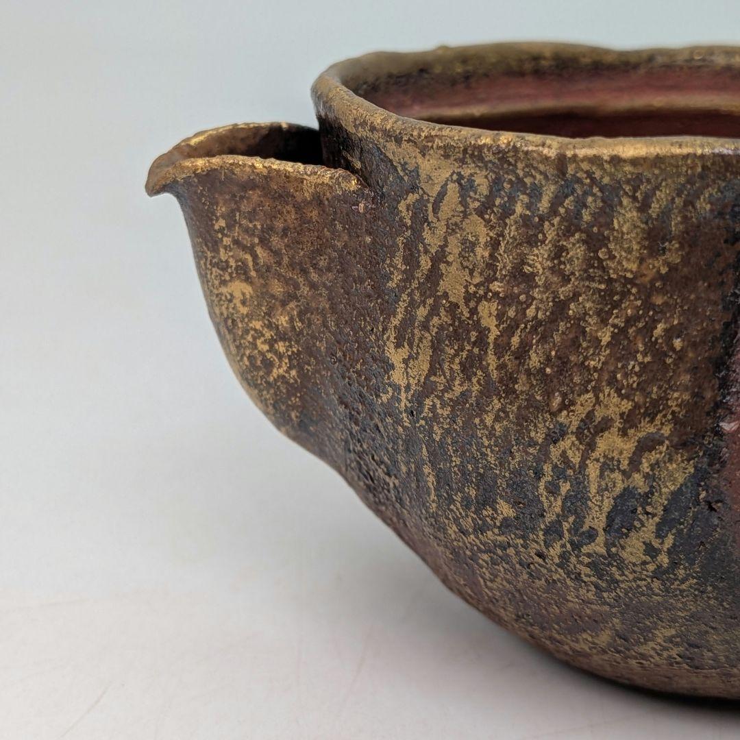 鈴木篤夫 備前焼 金彩備前桃摘宝瓶 四方桟共箱共布栞 手造り宝瓶 煎茶道具 モモ