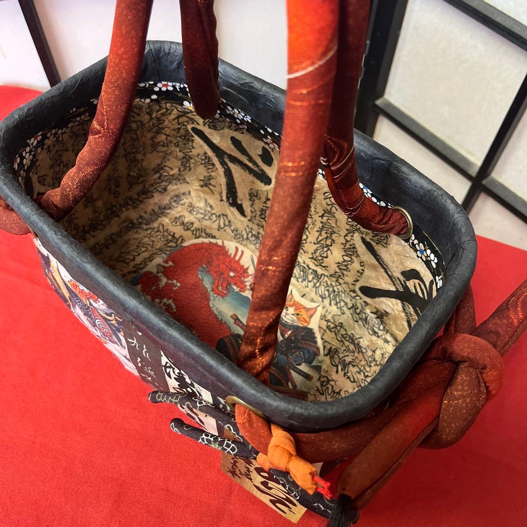 妖猫 化猫 一閑張り バッグ かごバッグ ハンドバッグ 和 手作り 小さめ
