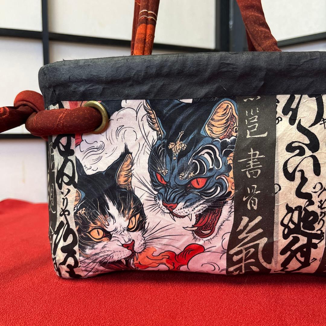 妖猫 化猫 一閑張り バッグ かごバッグ ハンドバッグ 和 手作り 小さめ