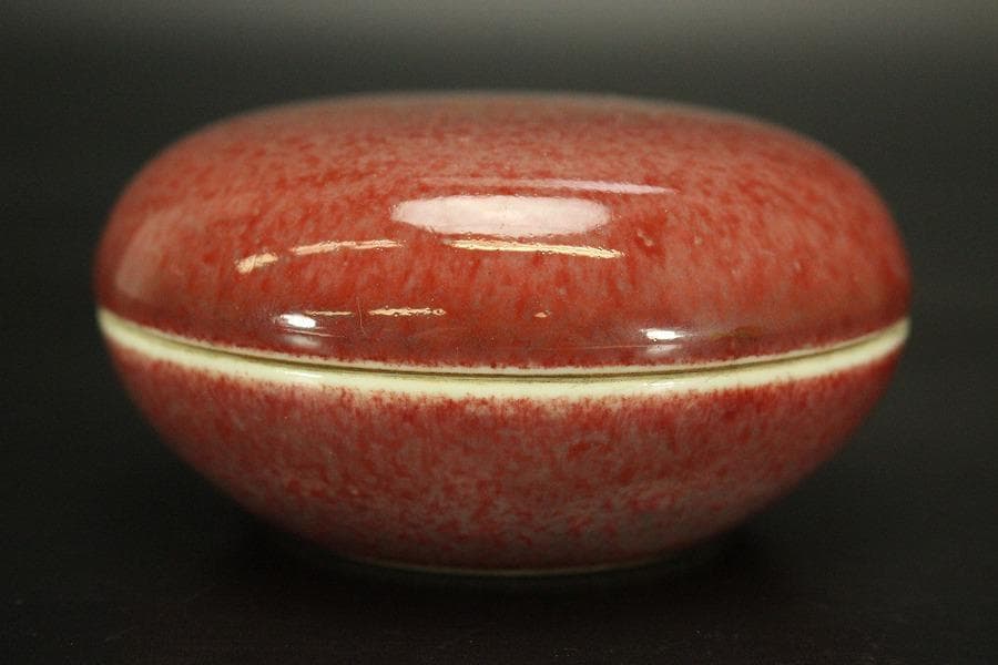 中国美術 釉裏紅 香合(A757)
