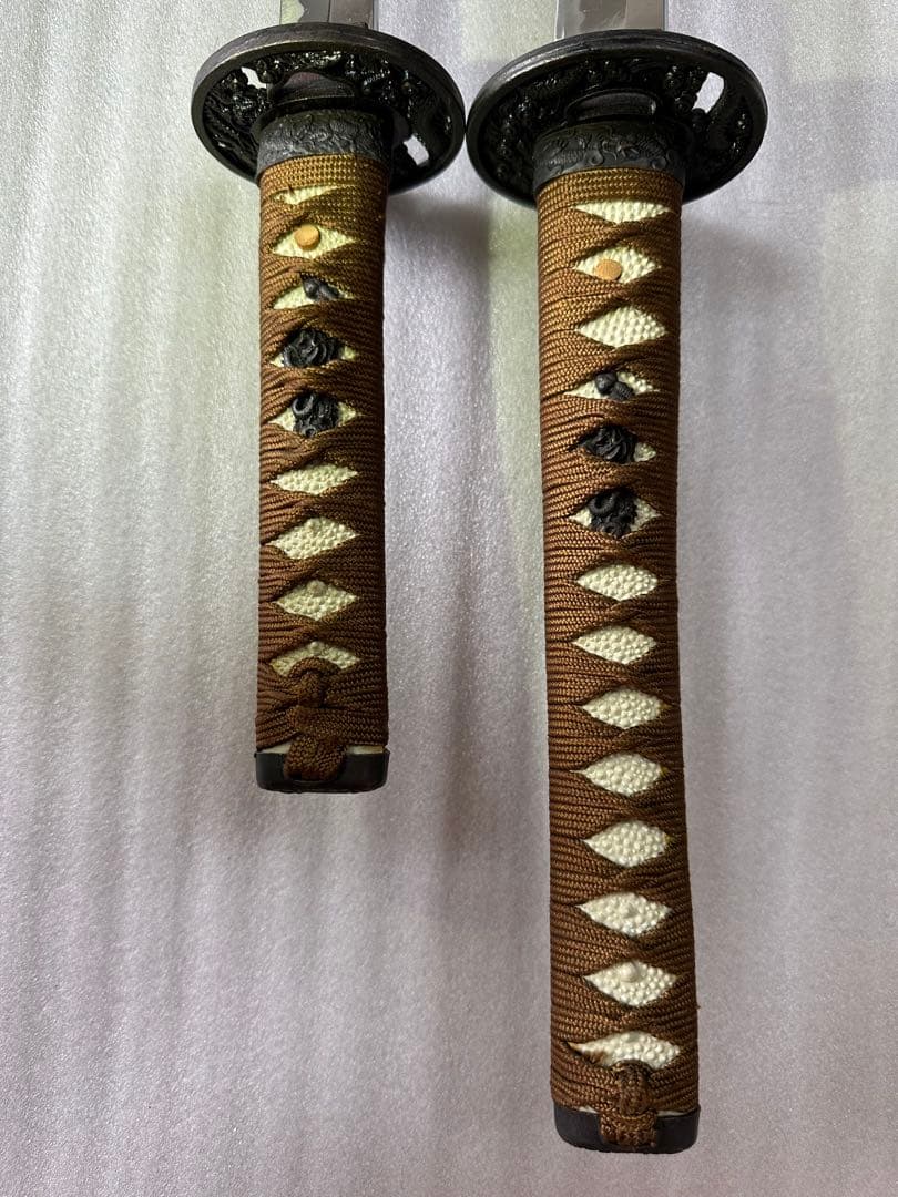 模造刀 打刀 脇差 2点セット 黑茶鞘 鞘付き長さ約69/102cm 26A21