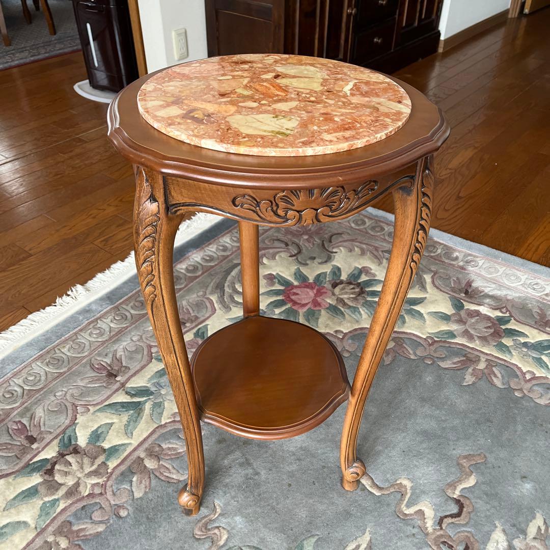 猫脚　花台　サイドテーブル　アンティーク　家具　大理石