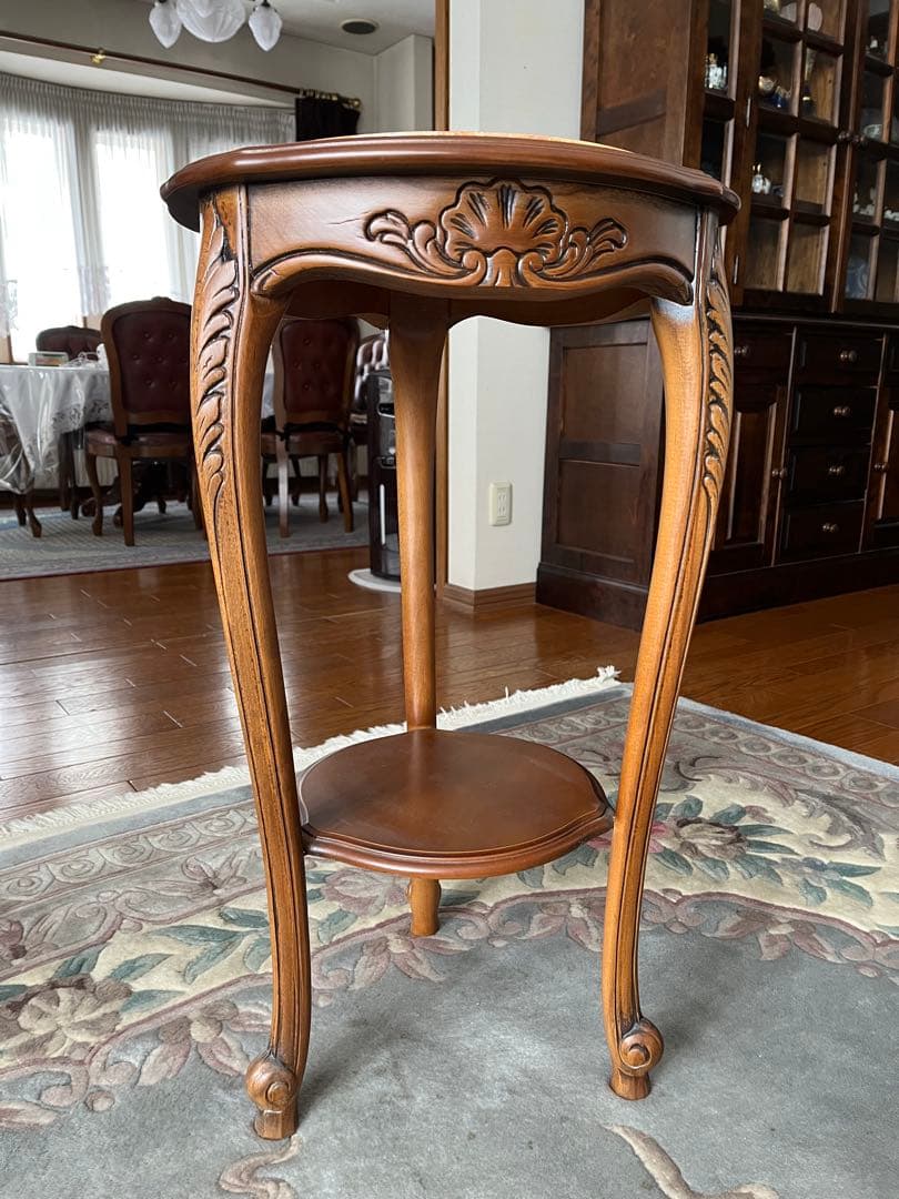 猫脚　花台　サイドテーブル　アンティーク　家具　大理石