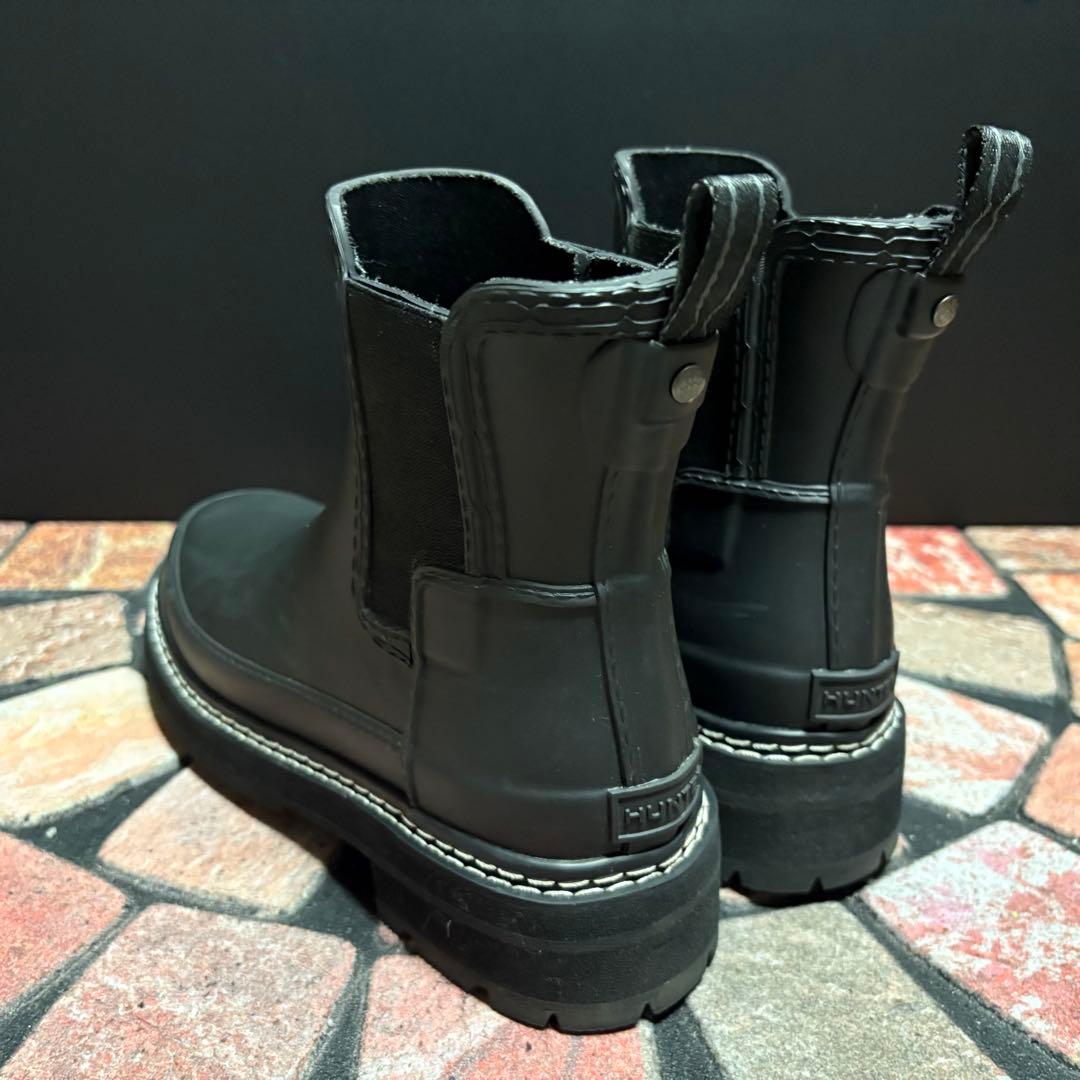 ほぼ新品 ハンター　ショートブーツ　厚底 レインブーツ　25cm ブラック　黒