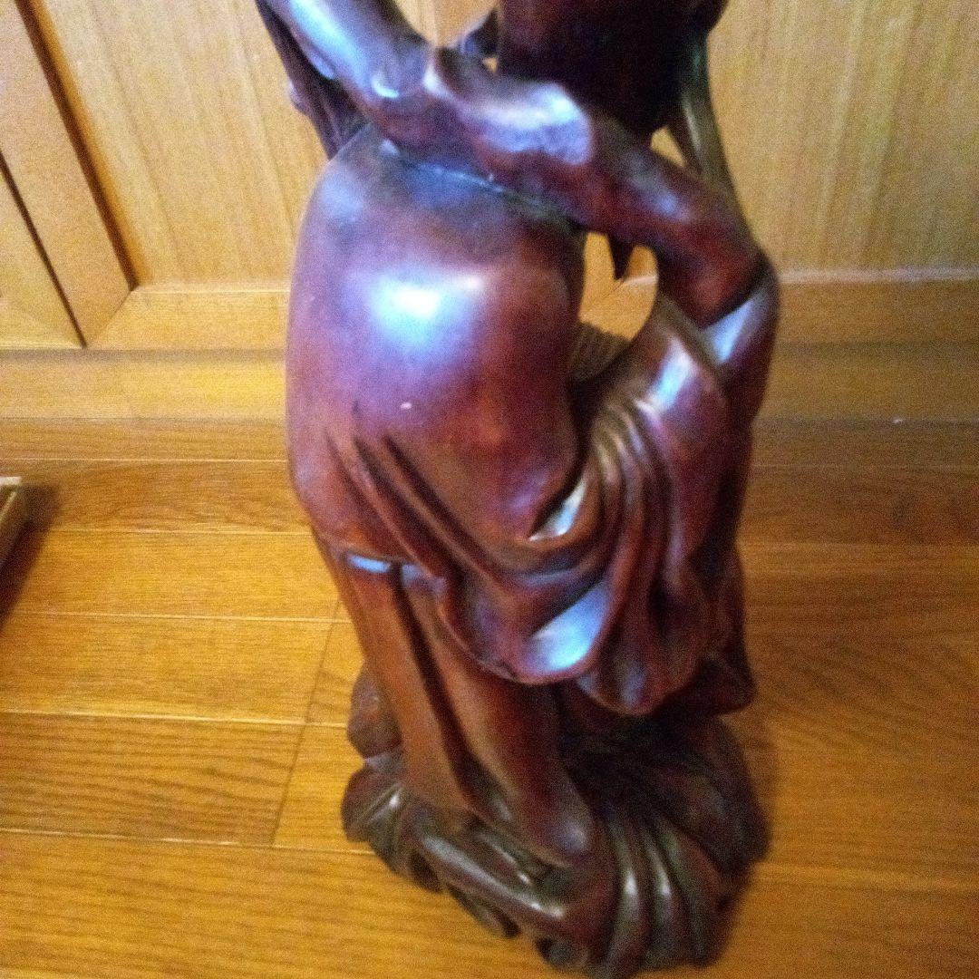 アンティーク木製老人像 大きな帽子と杖付き