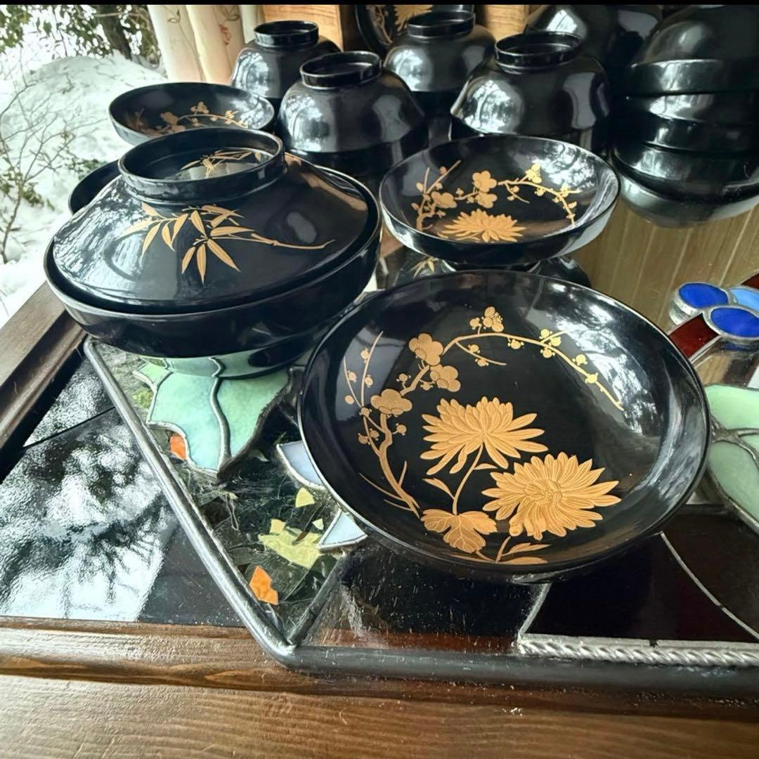 2234様感謝‼️かろやかJAPAN時代蒔絵 豪華四君子富士山形吸物椀　春蘭7客