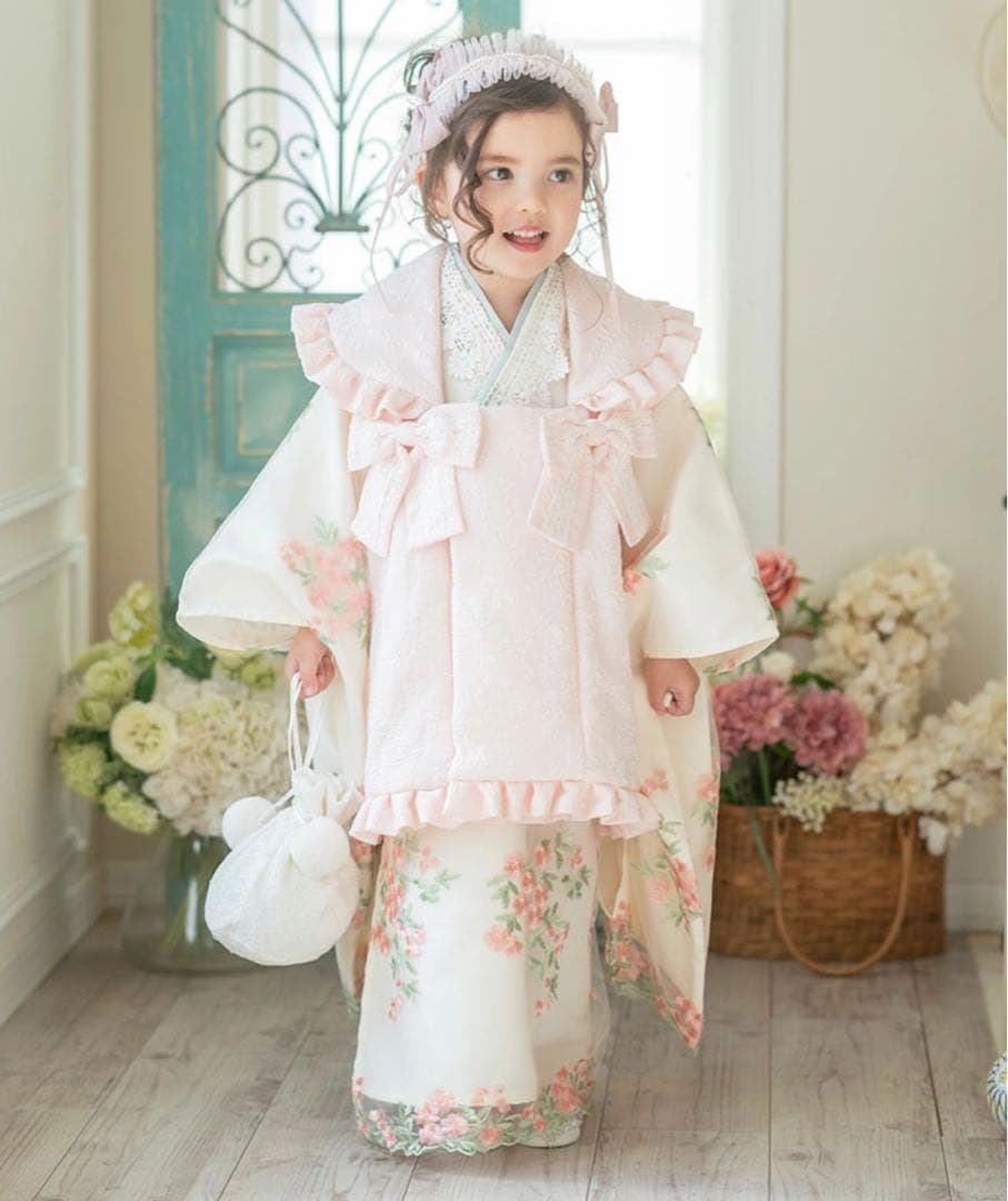 七五三　キャサリンコテージ　着物　桜色×ホワイト　100サイズ