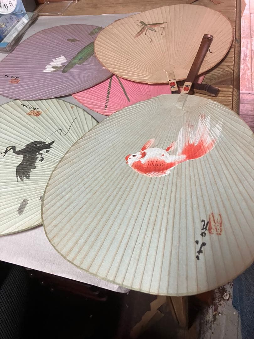 骨董　直筆　絵付け団扇　天崖