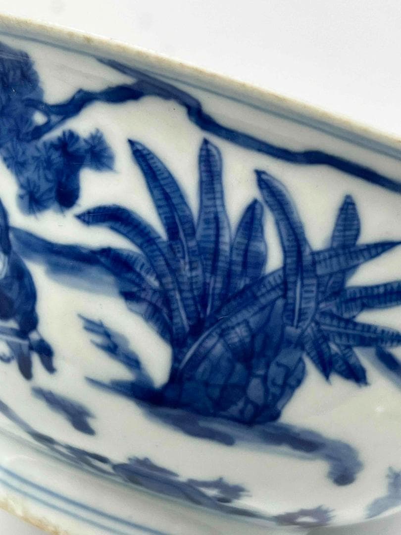 清康煕時代　染付 青花人物子供遊び図碗　青花茶碗　旧家コレクション(B-81)