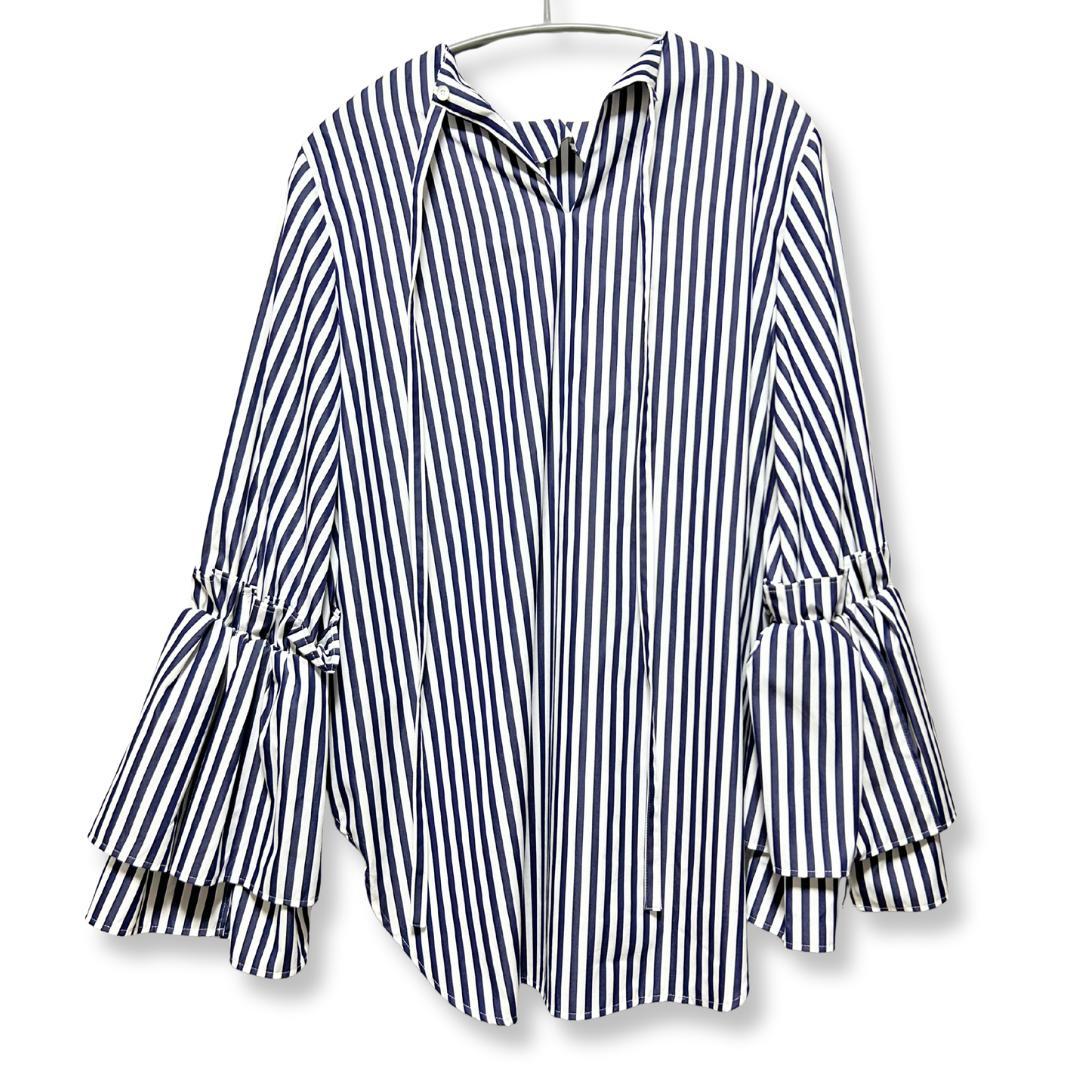 極美品✨Mfil エムフィル ブラウス シャツ ティアードスリーブ ストライプ
