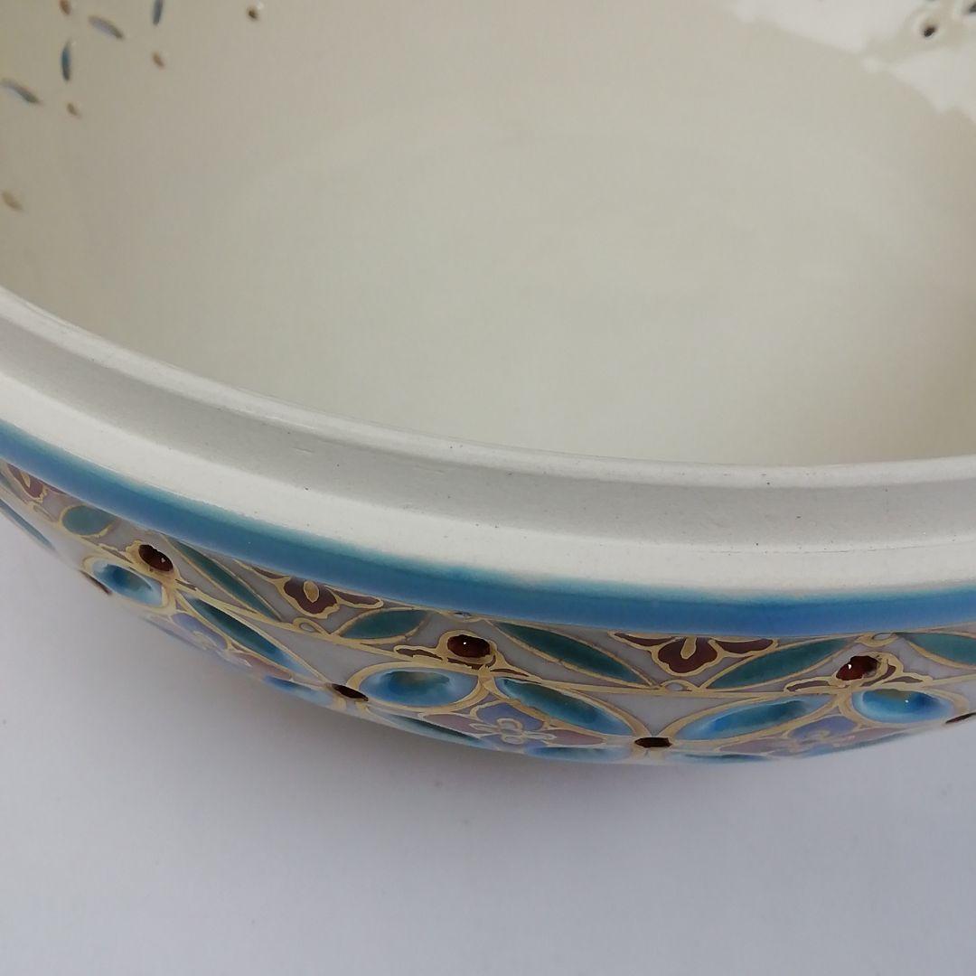 Ｔ７１０　喰籠　『色絵　七宝透　食篭』『嵯峨野窯　紫香 造』共箱　菓子器　茶道具