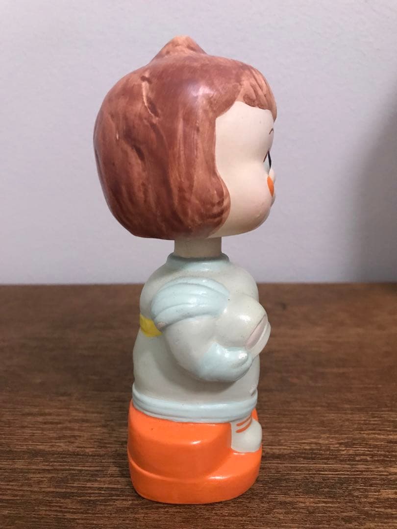 昭和 未使用 ペコちゃん 似 陶器 ボブルヘッド 人形 置物 レトロ 珍品 レア