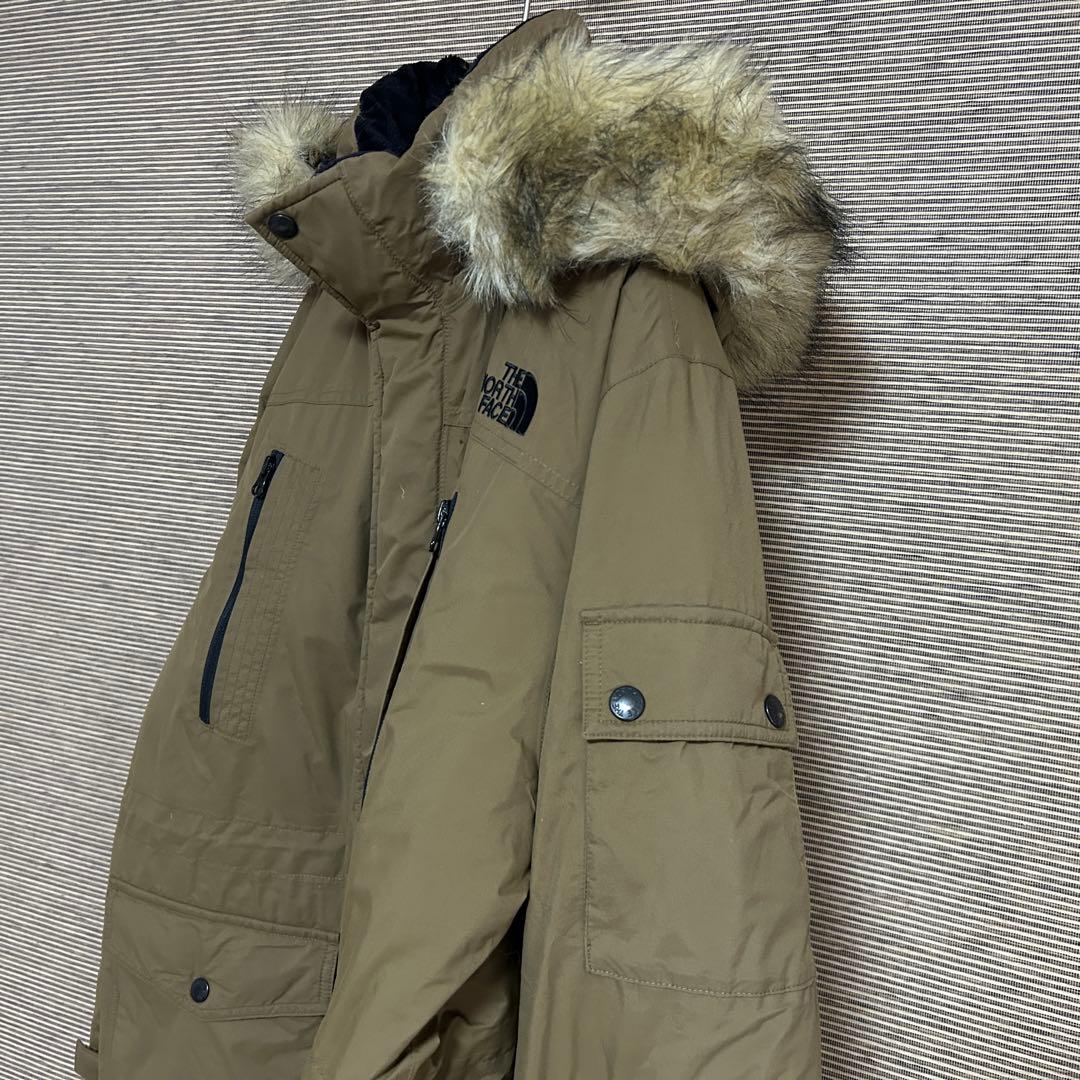 【ノースフェイス】ダウンジャケット モッズコート　こげ茶　フェイクファー刺繍H3