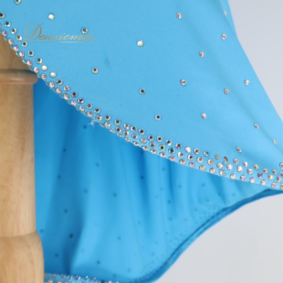 【社交ダンス衣装】ブルー ラテン ドレス ワンピース 水色 黄色 イエロー デモ