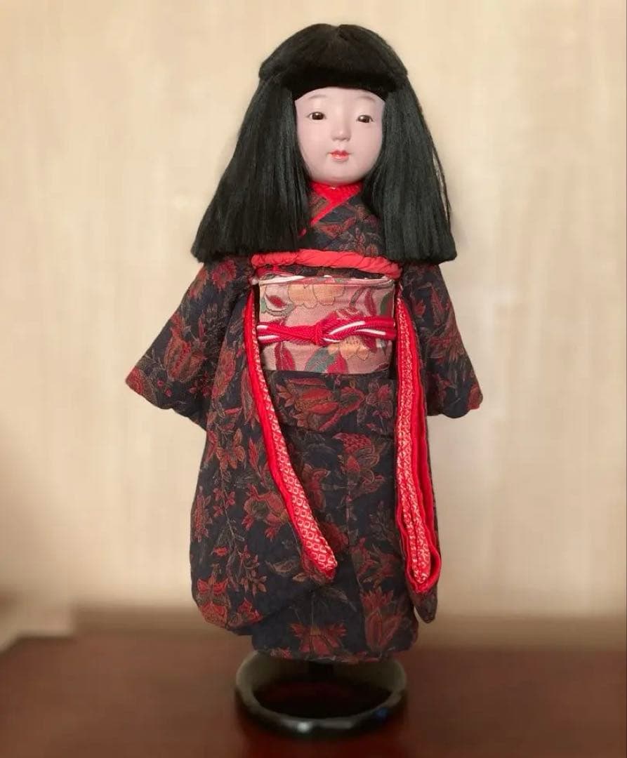 お値下げ美品【工房朋】女の子45cm市松人形森重春幸抱古布着せ替え人形旧家蔵出