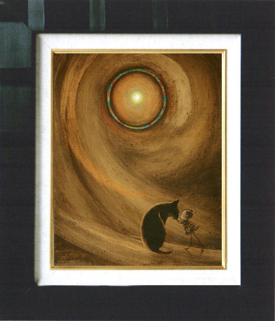 油絵 菅家令子 絵 絵画インテリア額付(黒)F3-072819 祈り子犬猫女の子