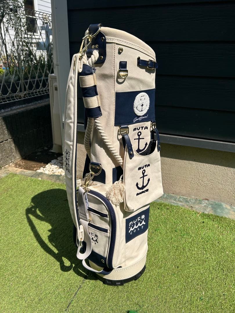 MUTA MARINE GOLF ボーダー柄 帆布製 ホワイト×ネイビー