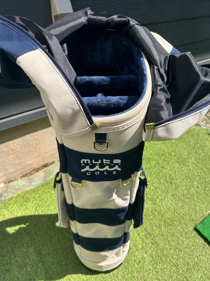 MUTA MARINE GOLF ボーダー柄 帆布製 ホワイト×ネイビー
