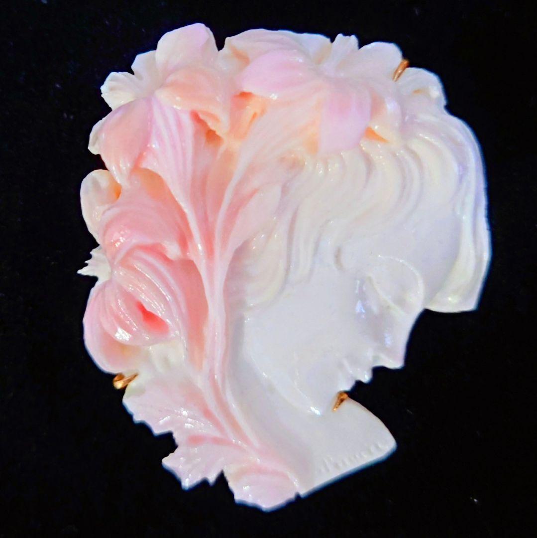 作家物 R. ペルニーチェ氏作　コンクシェルカメオ　ブローチペンダント