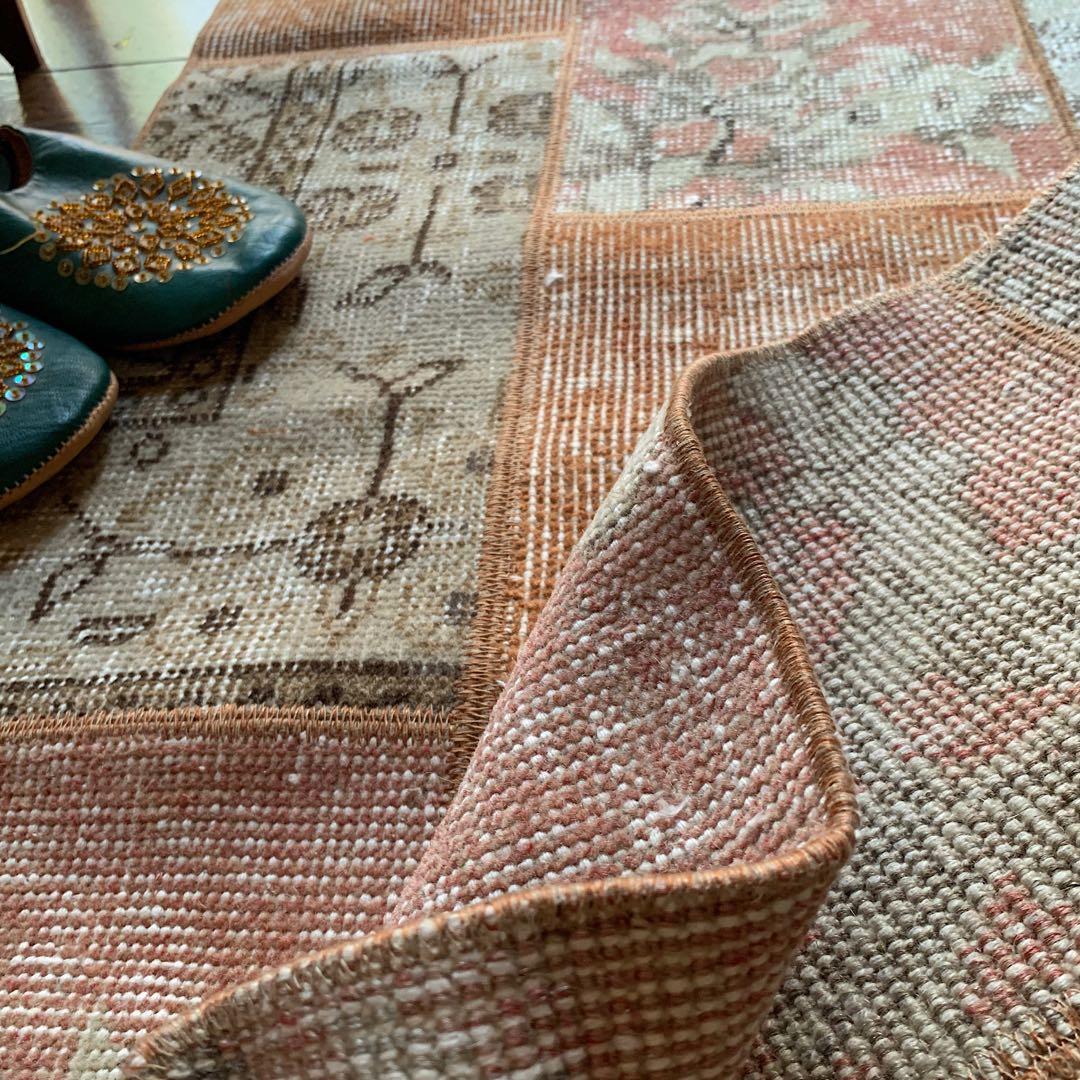 ササ　ペールオレンジ　ランナー　174×65 トルコヴィンテージラグ