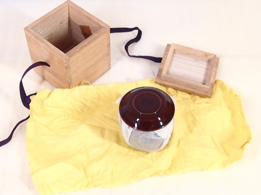 【美品】道場宗廣 溜塗 千鳥蒔絵/水草蒔絵 苫屋棗 なつめ/茶入/薄茶器 漆器