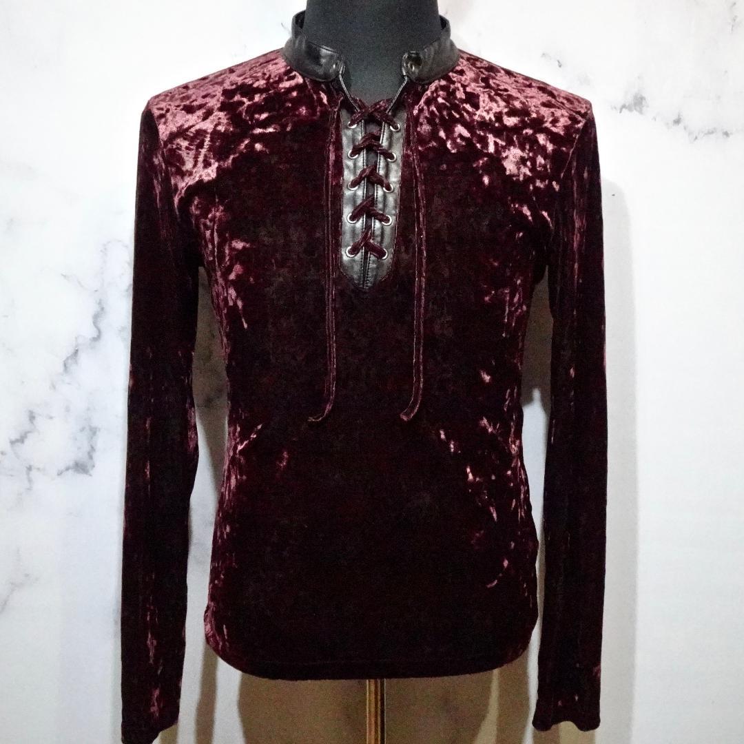 [5351プールオム]ベルベット レースアップ カットソー(日本製)