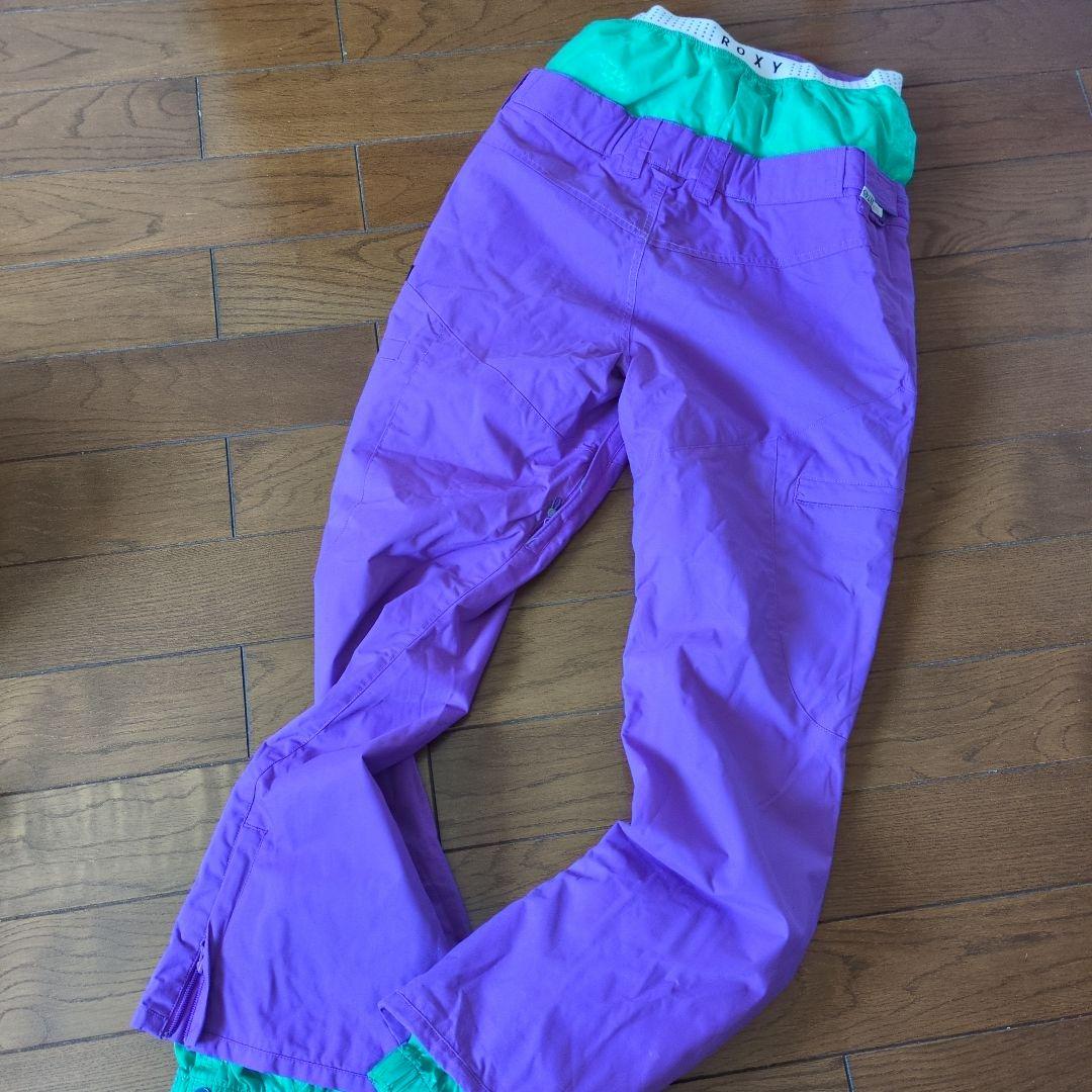ROXY　スノボウェア　上下セット　Ｍ　ロゴ　総柄　　　パープル　クリーニング済