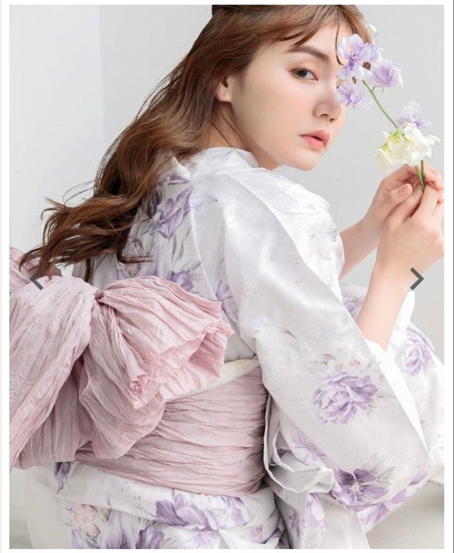 dita 浴衣 はんなり月下美人 浴衣＋兵児帯 下駄 セット ディータ 白地 紫