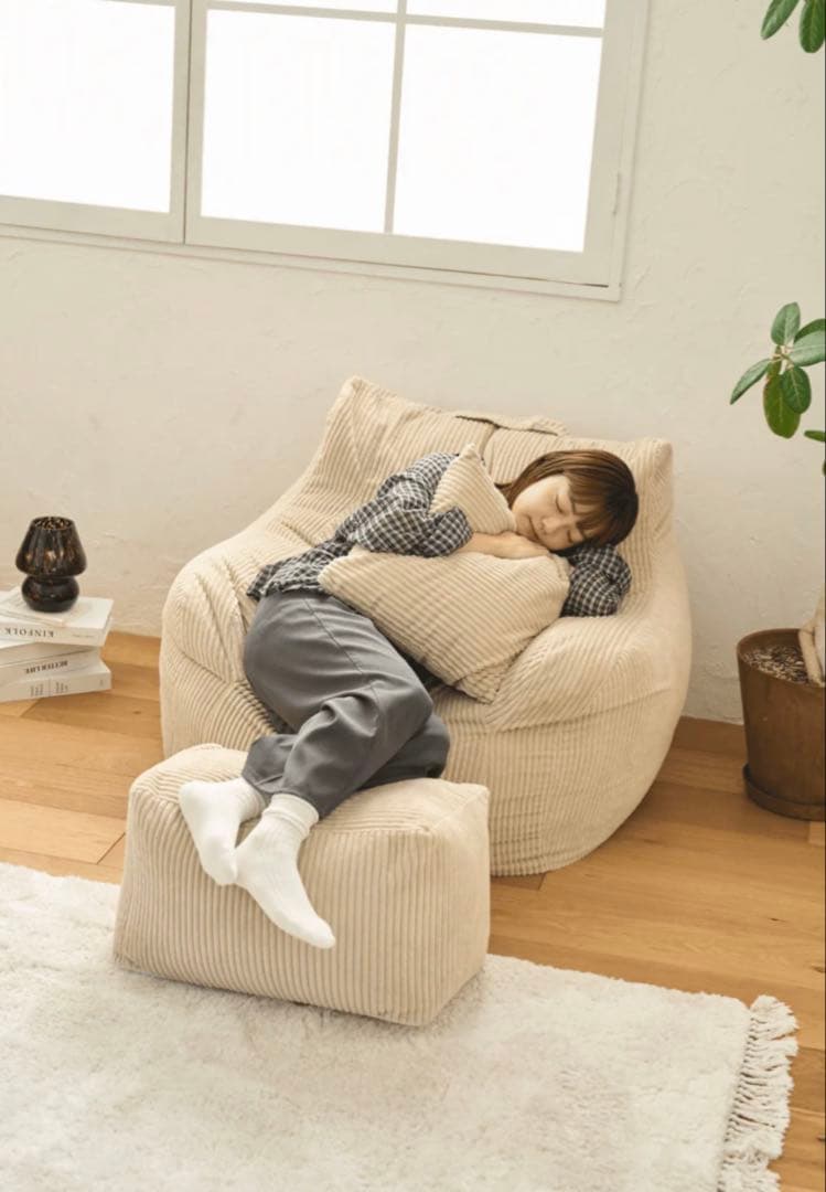 HUGME LOOZYソファー＋オットマンのセット コーデュロイ ビーズソファー